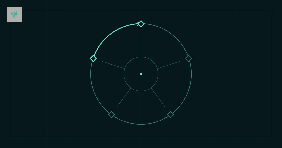 Monoline loop of five operating-system parts closed by a teal arc