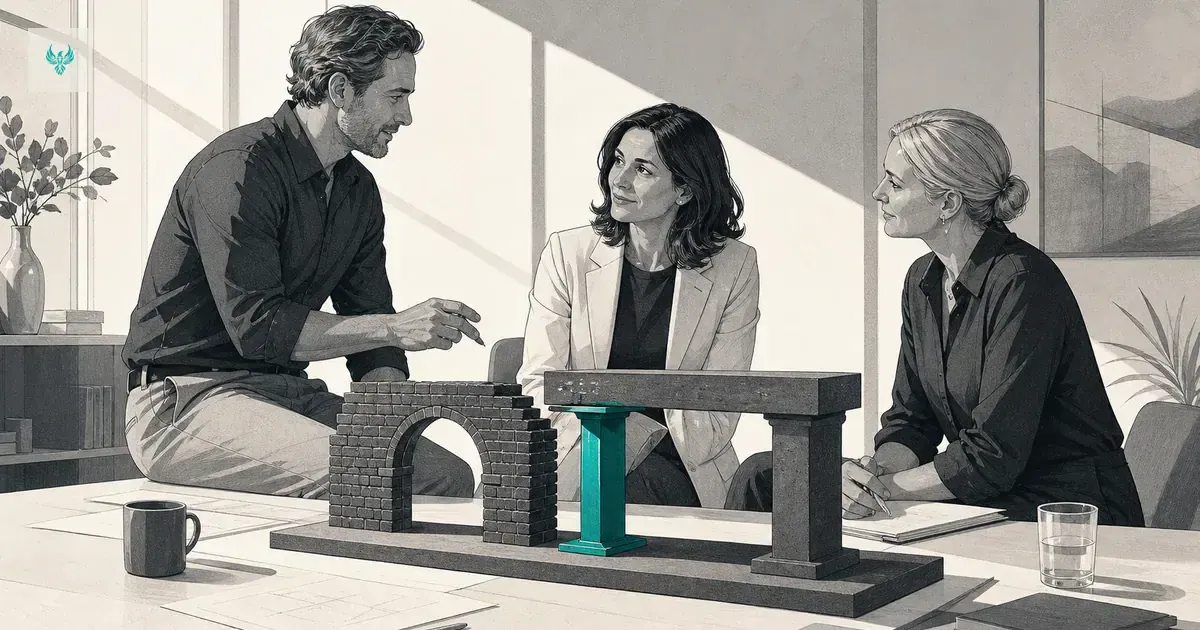 Abstract comparison of two differently weighted leadership structures supported by one teal element