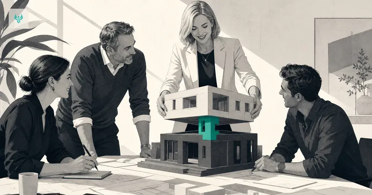 Abstract established business gaining a modular leadership level through a teal joint