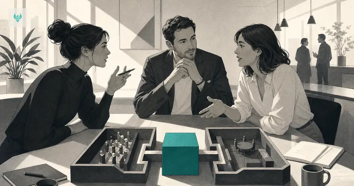 Abstract sales and marketing investments balanced around a teal demand source